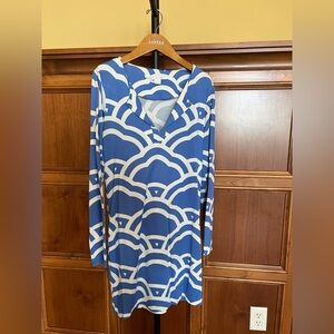 Diane Von Furstenberg Dress Reina Sky Blue White Print Size 10